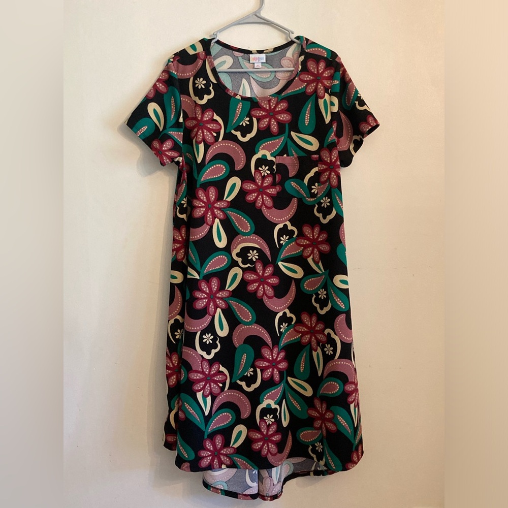 Lularoe Carly Black Mauve Burgundy Green Beige Floral Print Size Extra Large